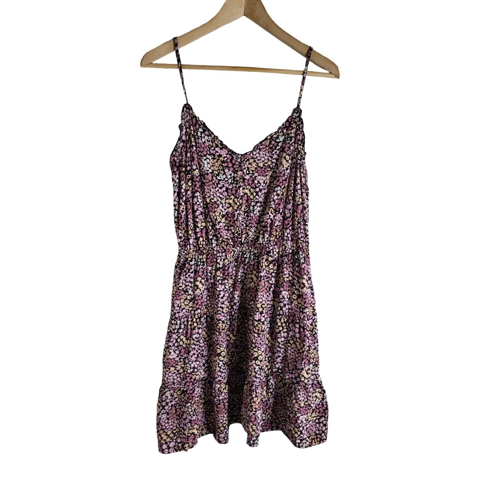 Mimi Chica Floral Mini Dress Pink Purple Smocked Tiered Ruffle XL Fairycore